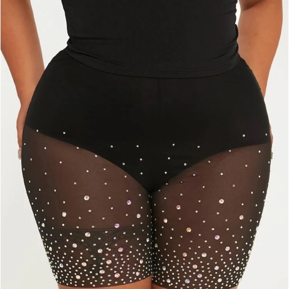 SHEIN Pants - NWT Plus Rhinestone Sheer Mesh Biker Shorts Size 14(1XL)Model is wearing panties